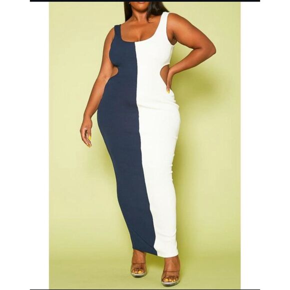 Qwasabee Two Toned Cut Out‎ Maxi Dress 1XL - Picture 1 of 4